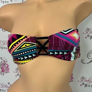 Bikini top strapless neon strappy lace up Trendy Multicolor Bandeau Bikini Top